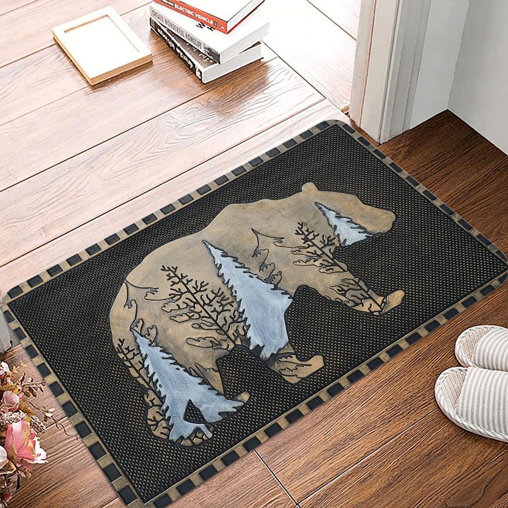 Rustic Bear Pattern Welcome Mat Anti-Slip Carpet For Bathroom Kitchen Bedroom Living Room Entrance Rug Home Decor Doormat