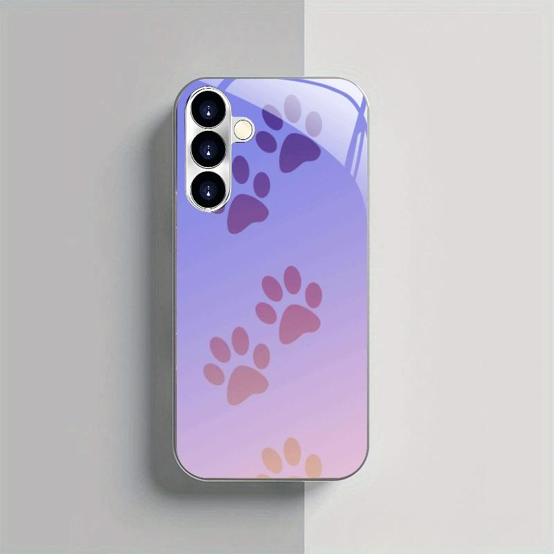Gradient Paw Print Pattern Electroplated Silver Tempered Glass Phone Case  for Galaxy S26 S25 S24 S23 S22 S21 and Other Models