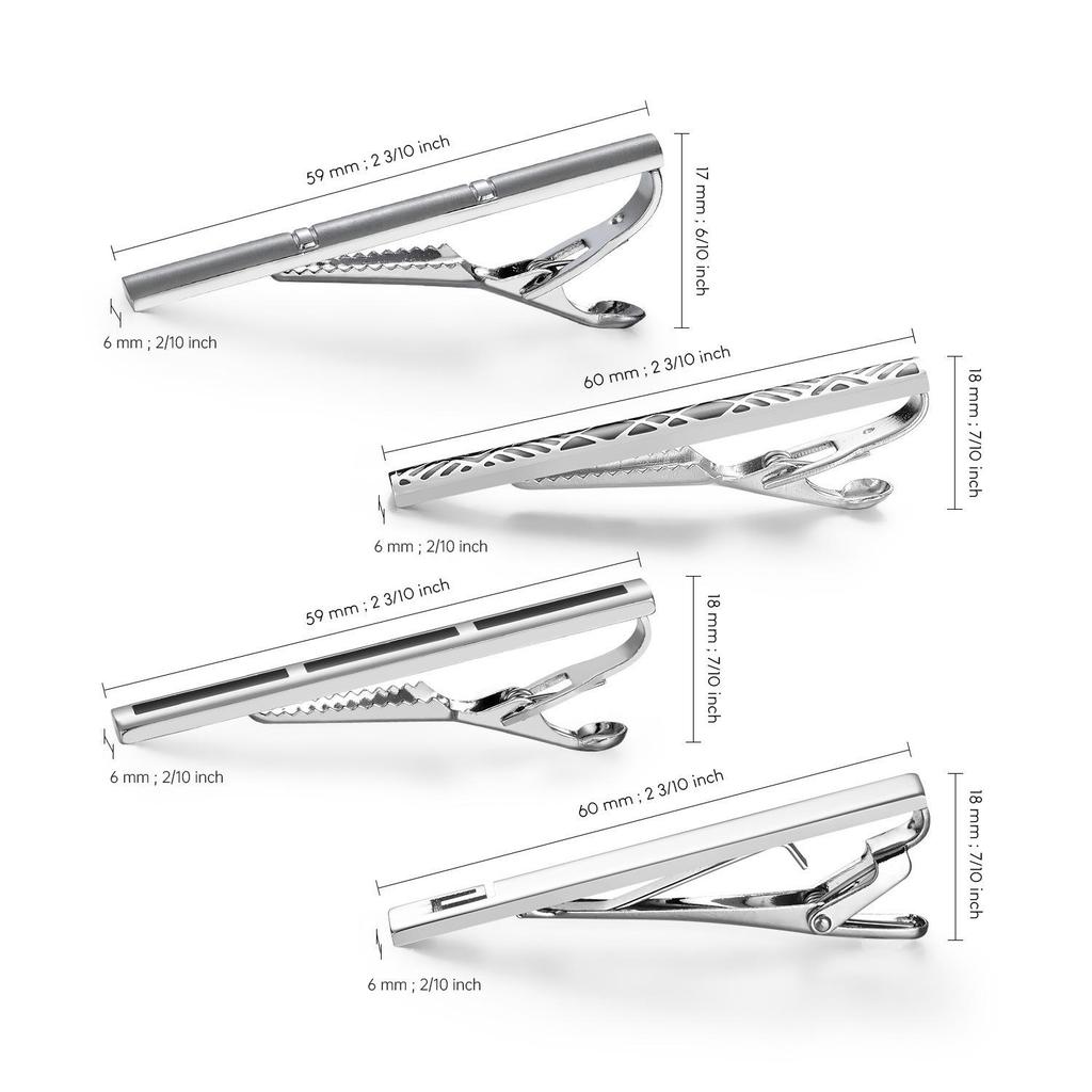 4-Piece Men's Simple Silver Enamel Tie Clip Set for Business Shirts