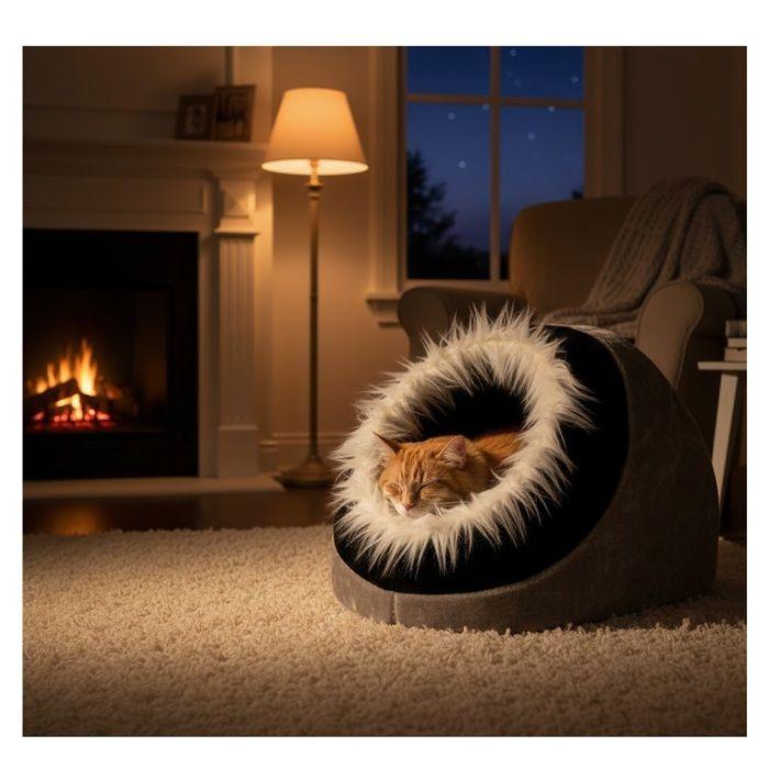 Panier grotte pour chat Pasha gris et noir