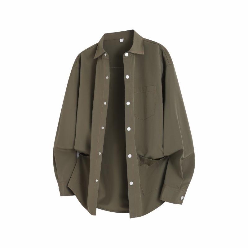 Spring And Autumn Men'S Multi-Pocket Solid Color Long Sleeve Shirt Men'S Casual Loose Lapel Shirt