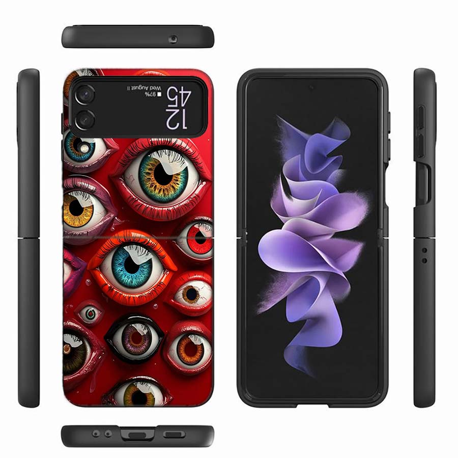 Devil Fear, Red Eye Dense Phobia Phone Case For Samsung Z Flip 6 7 5G Z Flip 5 Galaxy Z Flip 3 4 5G ZFlip Shockproof Hard Cover