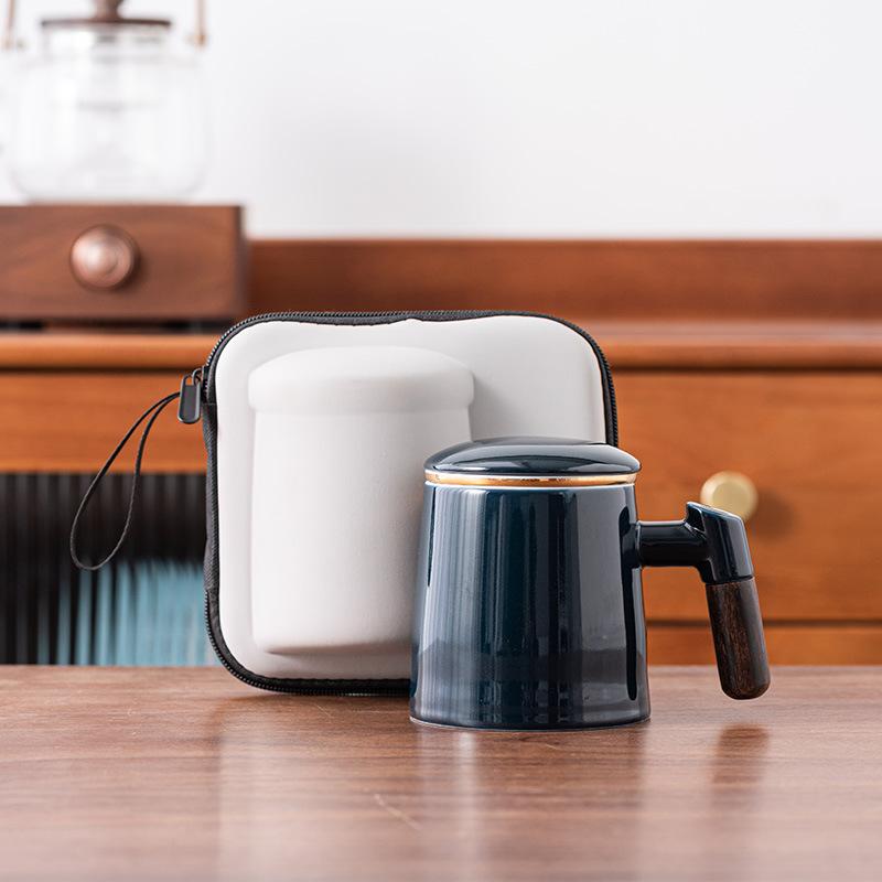 Jade porcelain office mug with lid filter tea water separation teacup ceramic mug portable gift box gift tea set