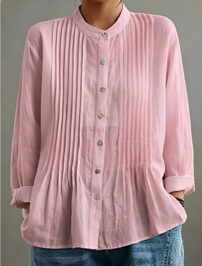 Spring and Summer New Women's Casual Long-sleeved Pleated Shirt Europe and America