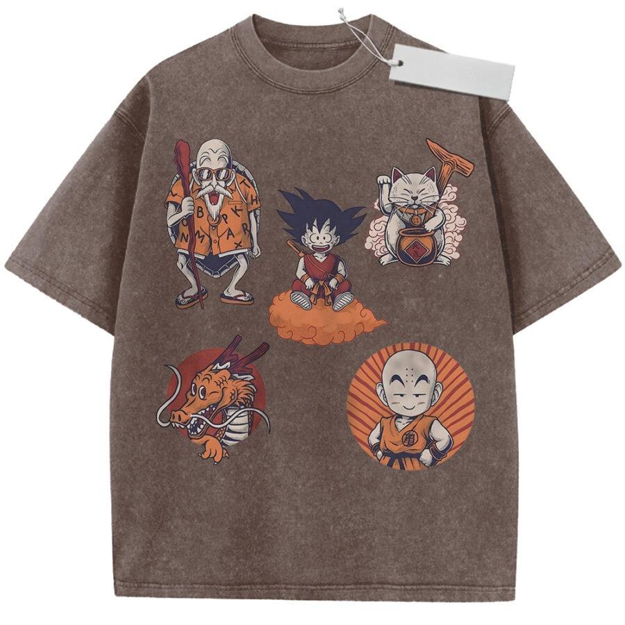 

Unisex Washed Beige Vintage Tshirt Dragon Ball Master Roshi Goku Korin Shenron Oolong Highquality Fabric for Home Leisure M