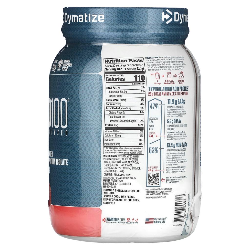 Iso100® Hydrolyzed, 100% Whey Protein Isolate, Strawberry Flavor, 610G (1.34Lb)