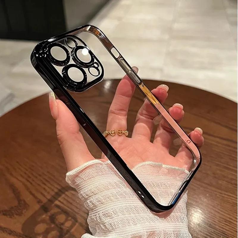Luxury Clear Plating Phone Case For IPhone 15 11 12 13 14 Pro Max Plus Case Transparent Soft Shockproof Bumper Cover Accessories