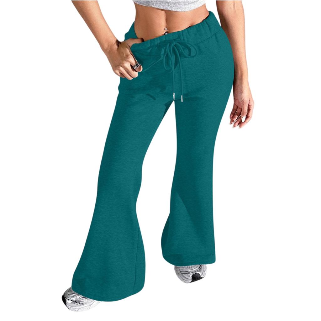 Ladies Fashion Loose Draw String Waist Solid Color Cargo Pants Leisure Flares