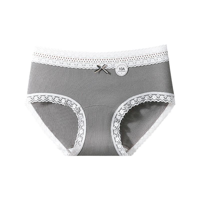 Ladies Spring and Autumn Pure Cotton 10 Antibacterial Extended Crotch Antibacterial No Scar Mid-waist Triangle Briefs