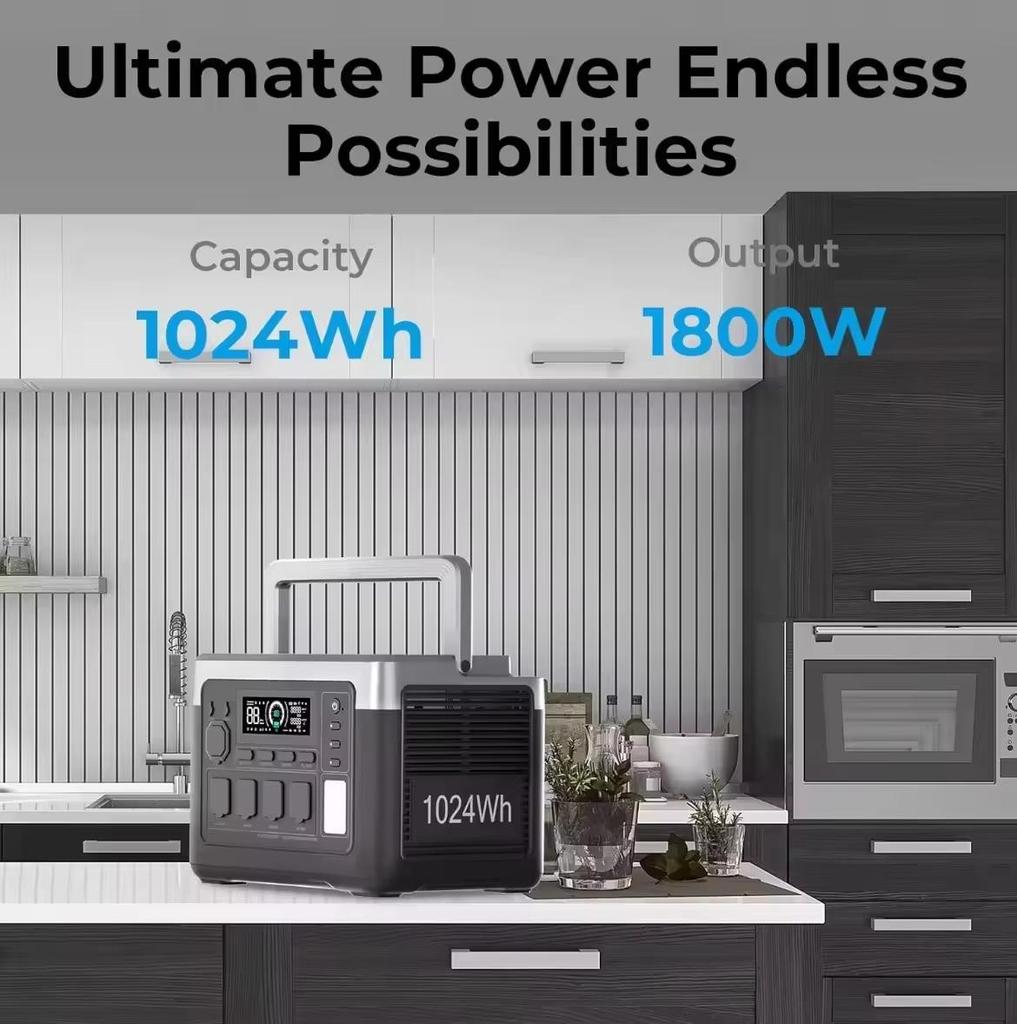 Stazione di alimentazione portatile Oukitel p1500E plus, Potenza nominale 1800W (3600W di Picco), Capacità 1536Wh, Batteria LiFePO4, 4 Prese AC