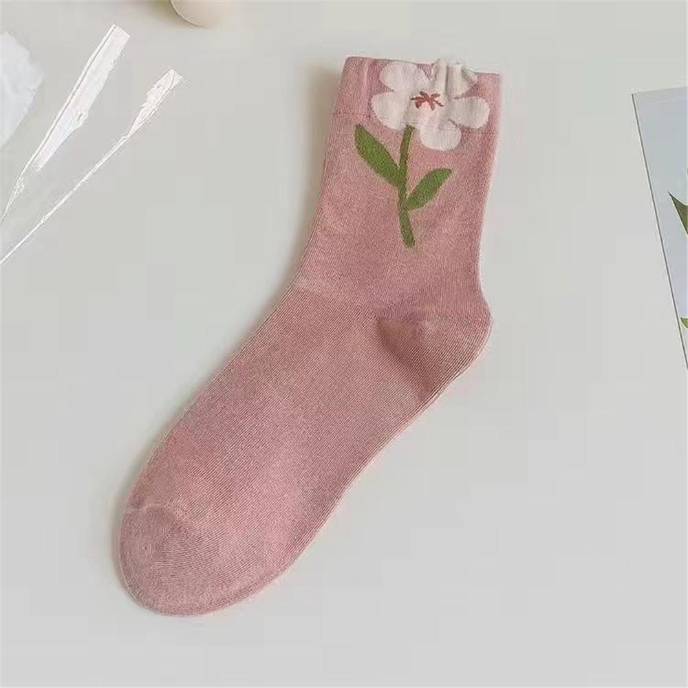 

New Women Socks Korean Style Flower Trend Casual Cotton Socks Girls Cute Sweet Breathable Kawaii Girls Crew Socks One Size розовый