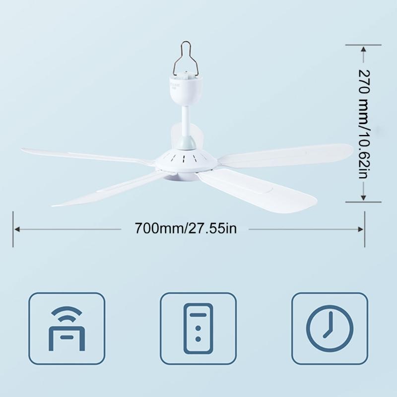 White Ceiling Fan 700mm Diameter Detachable Fan Leaf Convenient Remote Controlled Electric Fan for Bedroom Garden Tent