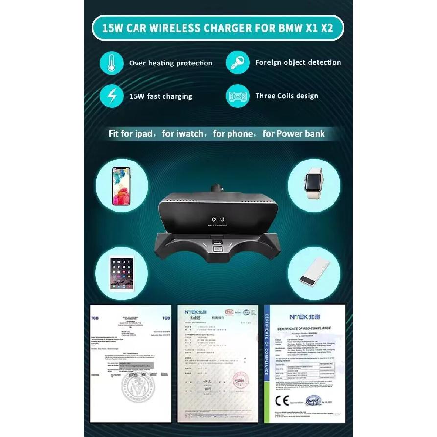 Wireless Charger For BMW X1 F48 F49 X2 F39 2016-2021 15W Fast Car Mobile Charging Phone Holder Usb Center Console Accessories