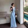 Gentle French Niche Elegant Temperament Long Dress Seaside New Thin Kinked V-neck Polka Dot Dress Women's Summer