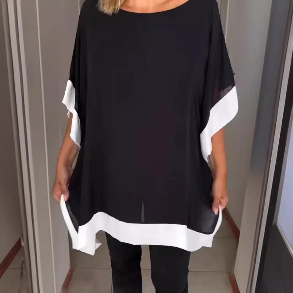 2024 Women's Loose Batwing Sleeve Round Neck Solid Color Top