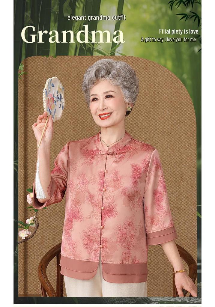 Chinese Style Nine-Point Sleeve Shirt for Middle-Aged and Elderly Women