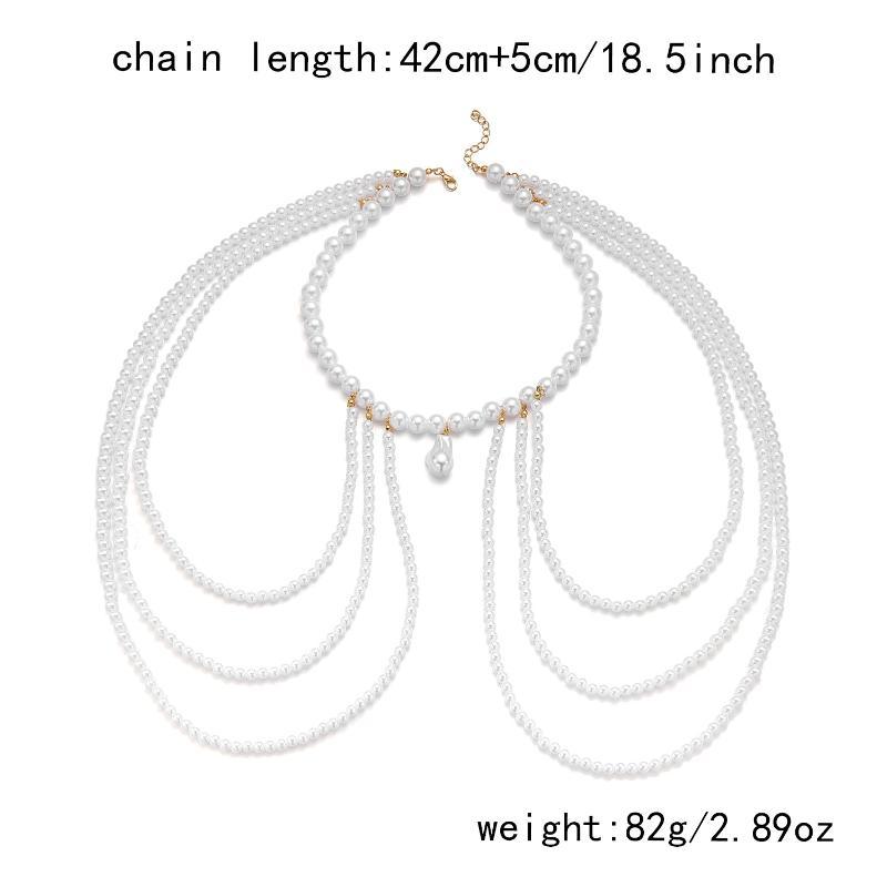 Boho Imitation Pearl Multi Layer Body Chain Beaded Shoulder Chain for Women Beach Vacation Daily Wear Jewelry