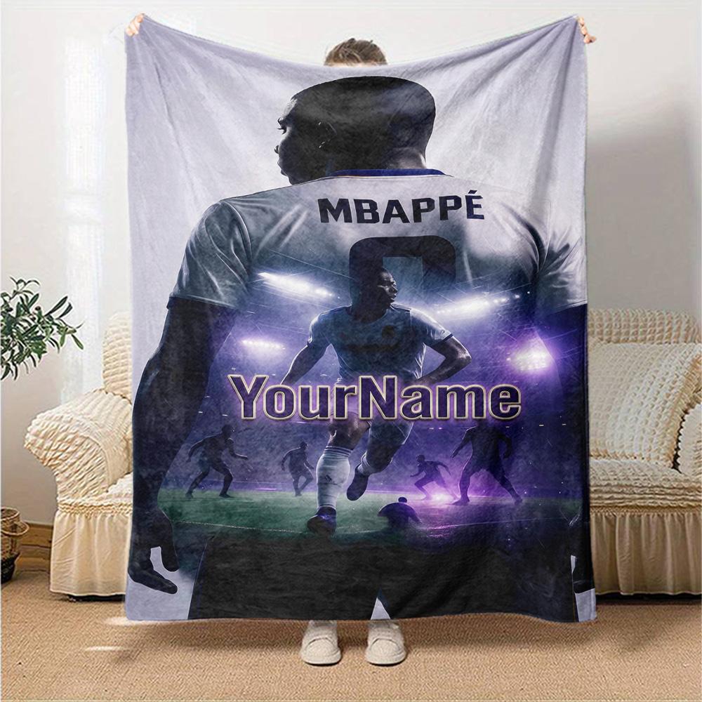 Mbappe Personalized Text Blanket Lightweight Personalized Blanket Warmthful Decor Great for Couch Livingroom Bedding Living Room
