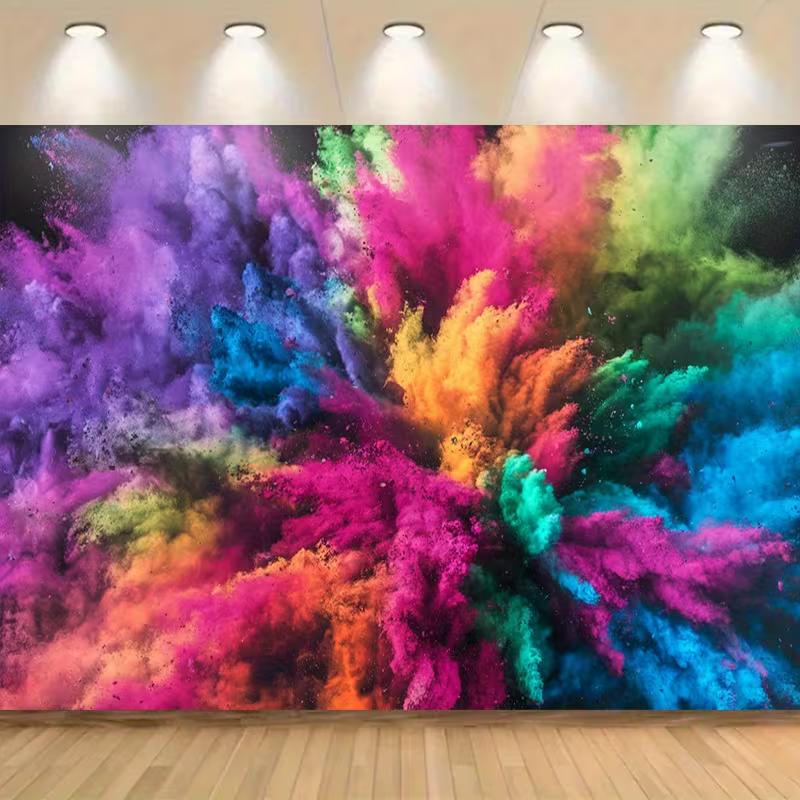 2D Vibrant Rainbow Explosion Tapestry, Colorful Dust Wall Art for Photoshoot