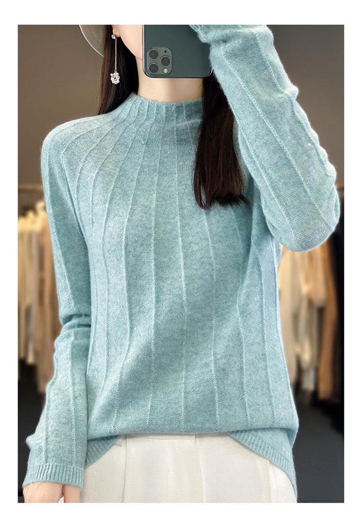 Women's Slim-Fit Wool Knitwear: Round Neck, Long Sleeve, Versatile Base Layer for Autumn/Winter 2023