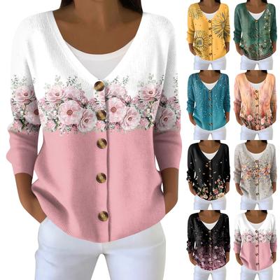 Chaqueta tipo cárdigan con estampado de copos de nieve y muñeco de nieve navideño de manga larga para mujer