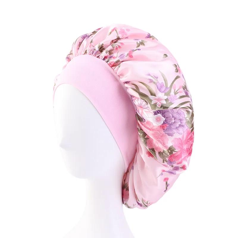 European and American Popular Wide-brimmed Satin Nightcaps Cheongsam Color Printing Round Caps Beauty Salon Caps