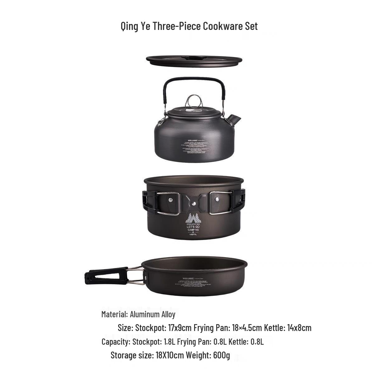 Japanese Outdoor Camping Cookware Set: Kettle, Frying Pan, Stew Pot