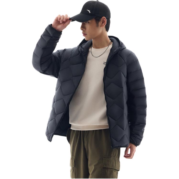 Anta Comfortable Casual Simple Hooded Loose Lightweight Down Jacket Men Outerwear Basic-Black 152447955-4