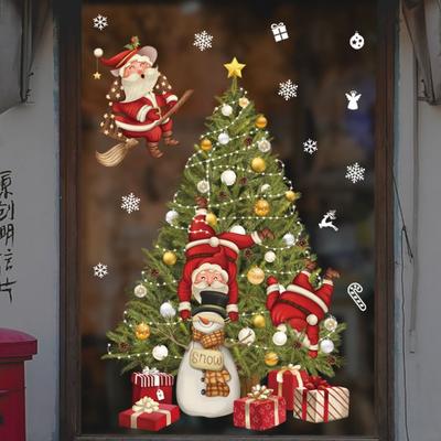 Cute PVC Christmas Window Glass Stickers Removable DIY Santa Claus Decal Handmade Santa Claus Snowflake Wall Stickers Window