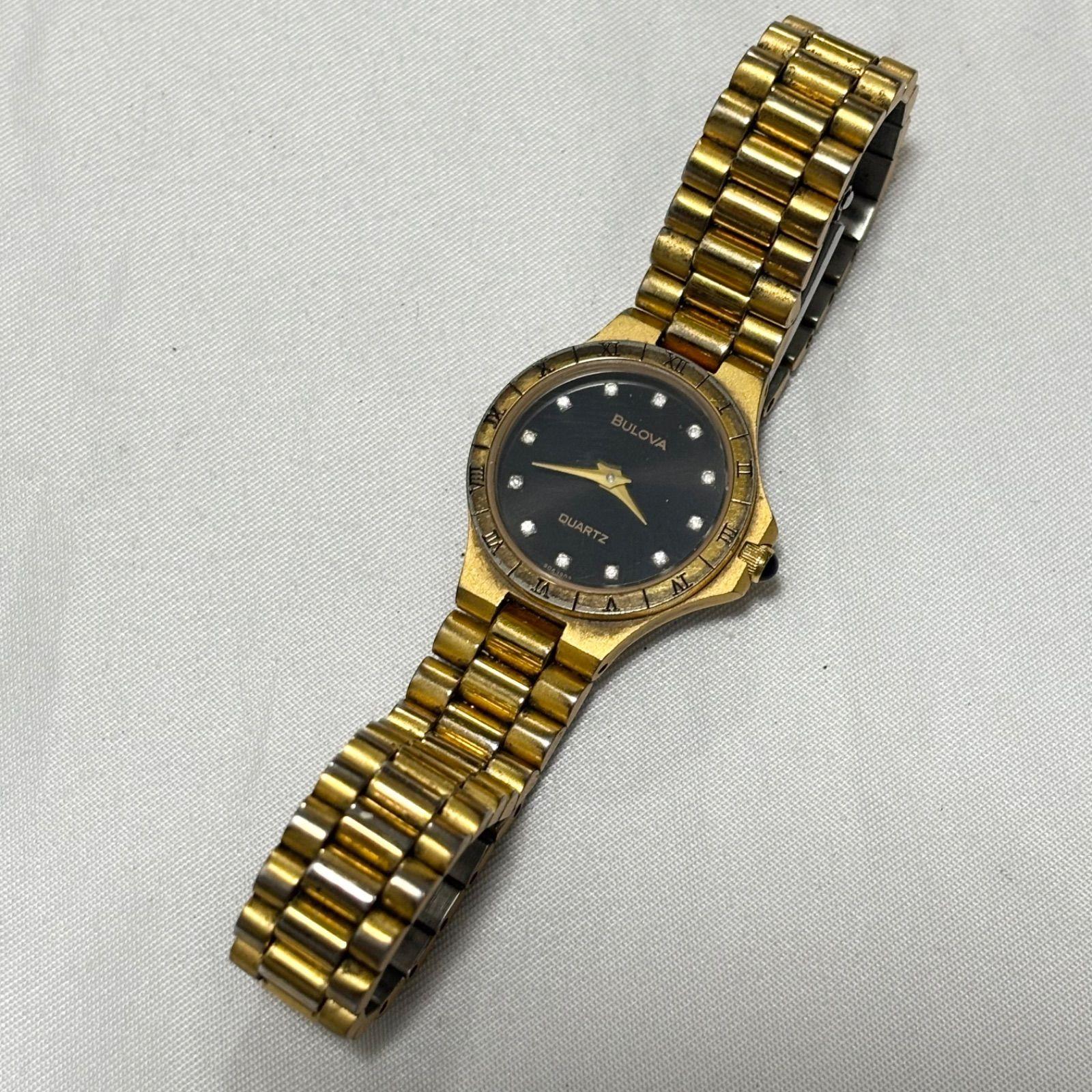 Used [Free shipping] BULOVA/Bulova/Black x Gold/Quartz watch/Battery dead/Operation unconfirmed/Junk item/Used item