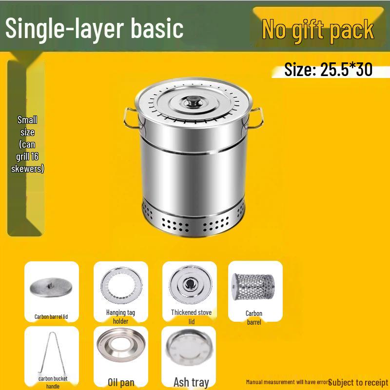 Cylindrical Charcoal BBQ Grill: Smokeless, Indoor & Outdoor Use, Full Set for Family Grilling.