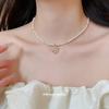 K Real Gold Electroplated Zircon Flower Pendant Pearl Necklace Design Sensen Collarbone Chain Sweet Fashion Neck Chain