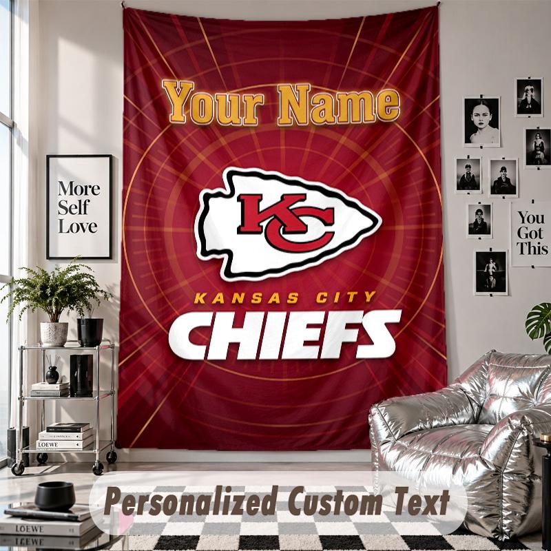 Wandbehang mit individuellem Namen & Text, Dekorative Tapisserie der Kansas City Chiefs für das Schlafzimmer