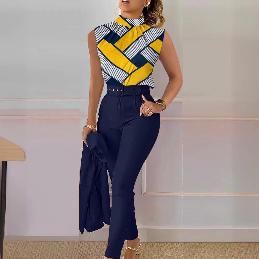 Stylish Spring Sleeveless Women's Print Casual Outfit (No Jacket)