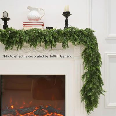 Cedar Garland Realistic Real Touch Winter Pine Garland for Mantle Holiday Atmosphere Props Party Supplies Mantle Fireplace Wall