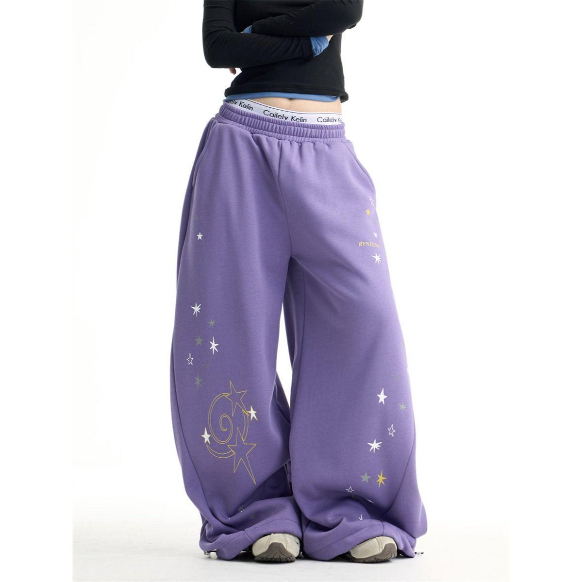 

2026 Women s Retro Star Deconstructed Scimitar Wide Leg Cotton Jazz Dance Pants L фиолетовый