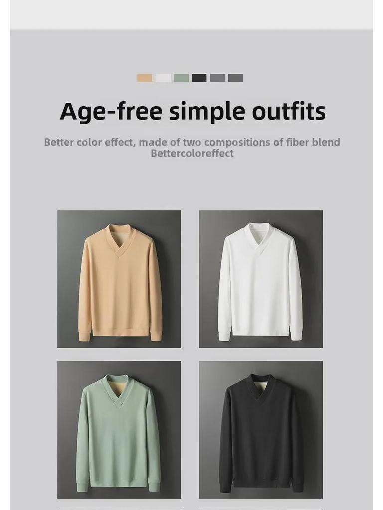 Men's V-neck Self-heating Long Sleeve German Velvet Shirt - Warm, Solid Color Autumn/Winter 2021