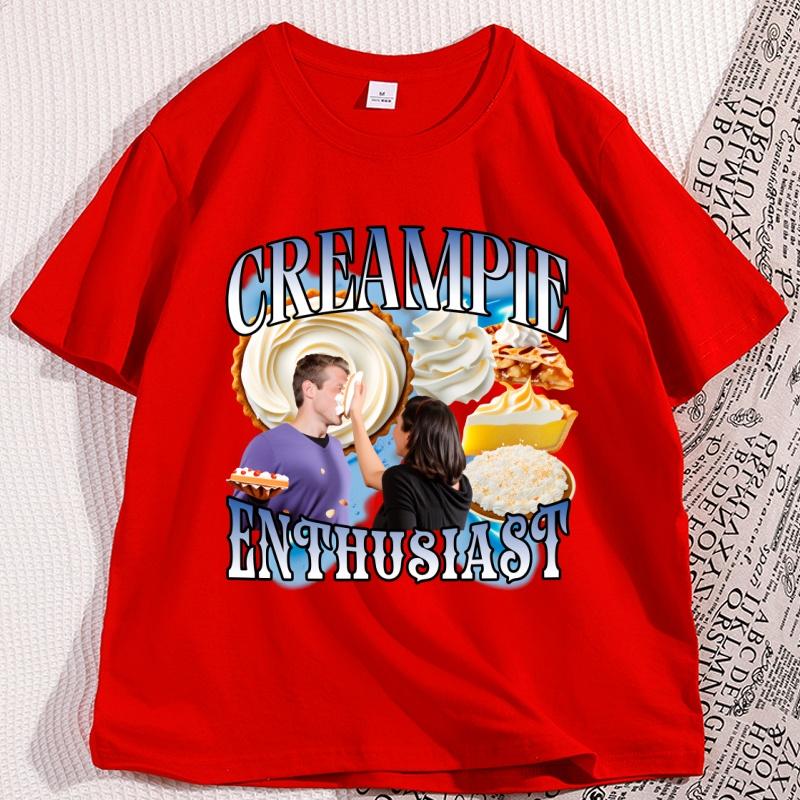 

Funny Cream Pie Enthusiast TShirt 90s Vintage Cotton Short Sleeve Tshirt Loose Comfortable Breathable T Shirt Y2k Grraphic Tees S