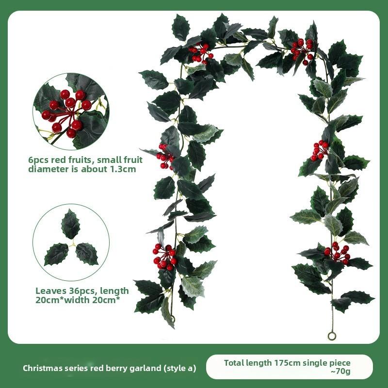 Christmas Simulation Red Fruit Vine With Artificial Pine Needles For Holiday Home Decor