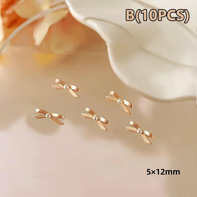 

10 шт., золотые серебряные балетные ленты, подвески для ногтей, 3D-жемчужины, балерина, сплав, банты, ленты, украшения для ногтей, детали для самостоятельного изготовления, ретро-детали для французского нейл-арта