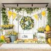 2D plan view, 1 lemonade stand background, decorated with spring flower patterns - yellow