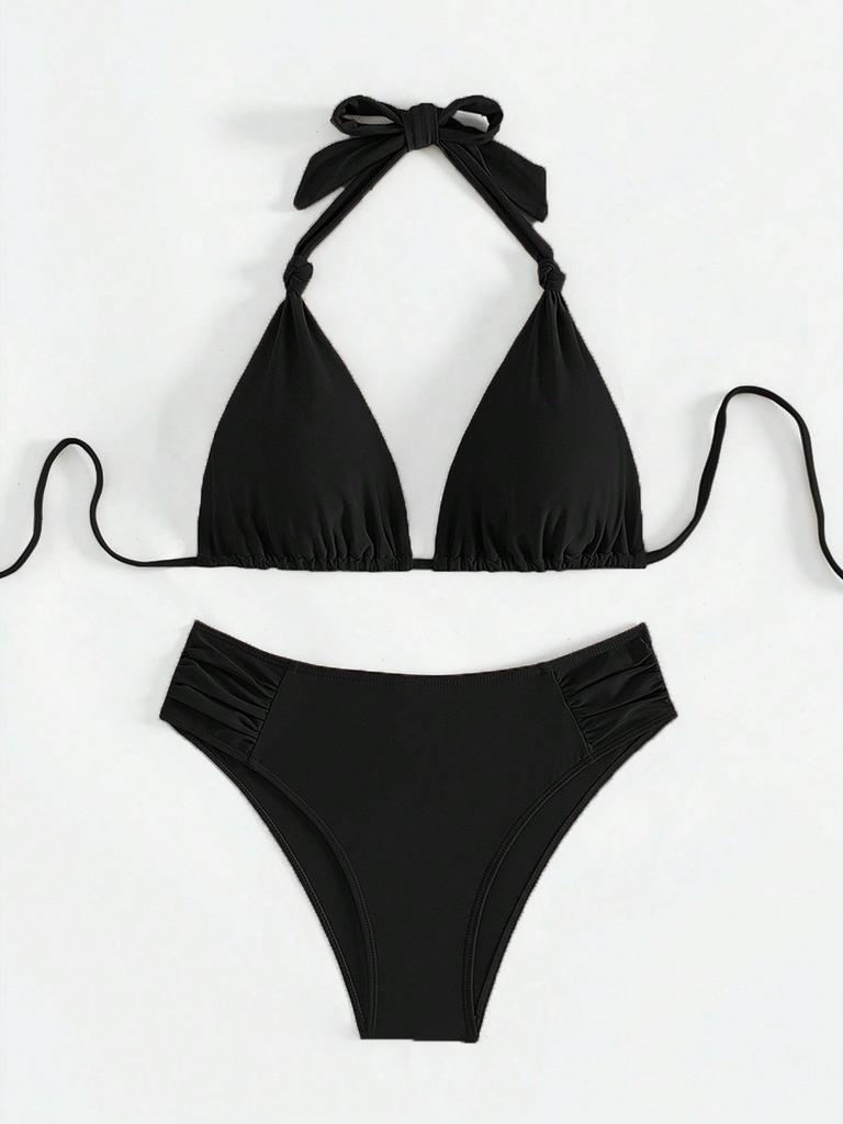 New Two-Piece Ladies Bikini - European/American Style with Splicing and 26 Contrasting Solid Colors, Available In Coffee for Men
