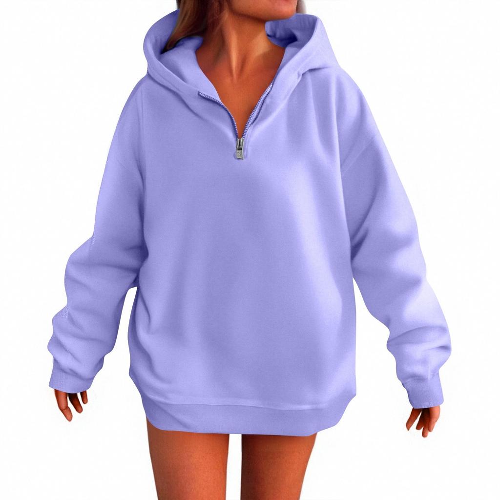 Women's Fashion Casual Long Sleeve Solid Color Hooded Sweatshirt Tops