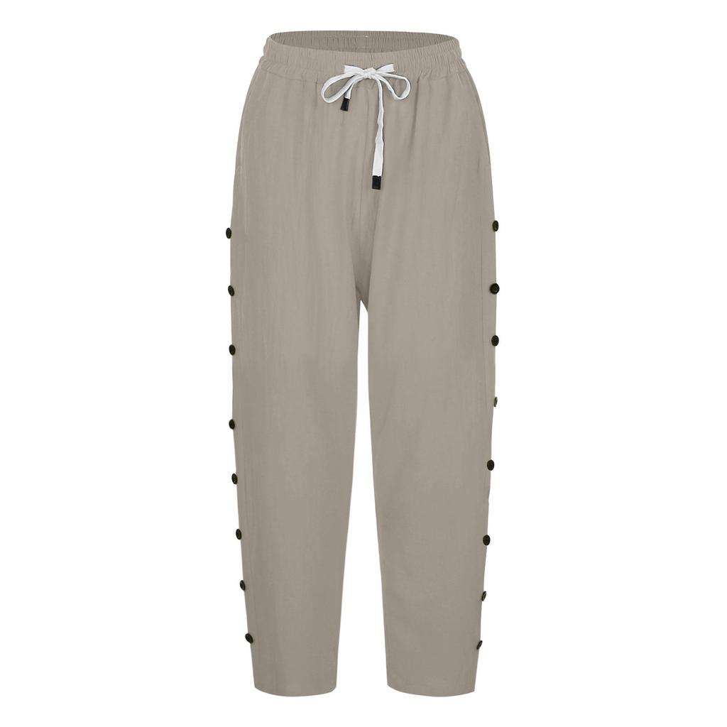 Women's Casual Patchwork Button Seven-Point Pants - 2024 Spring/Summer Collection