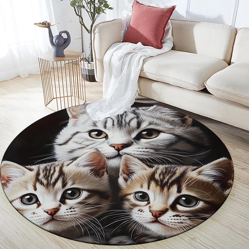 Black American Shorthair Pattern Round rug,Carpet Rug for Living Room Bedroom Playroom ,Non-slip Floor Mat,Holiday Gifts and Birthday Gifts.