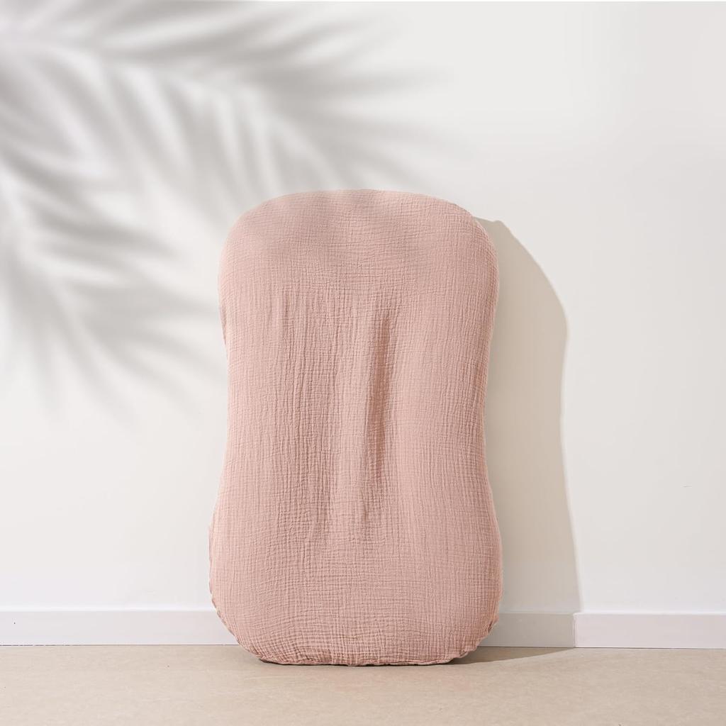 Muslin Baby Lounger Cover for Newborn & Infant, 100% Cotton Soft and Breathable Lounger Slipcover for Baby Girls and Boys, Pack of 2 (Pink, Ivory)