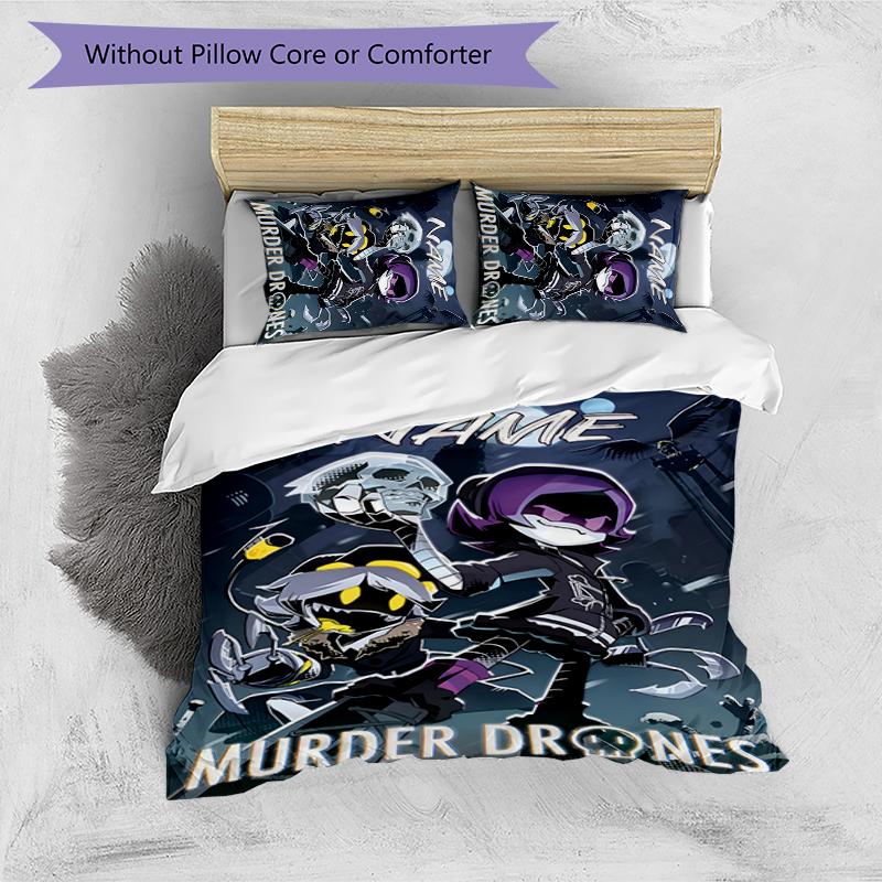 3pcs Custom Name Cartoon Murder Drones Bedding Set Duvet Cover Closure Includes 1 Duvet Cover & 2 Pillowcases for All Seasons Bedroom Decor