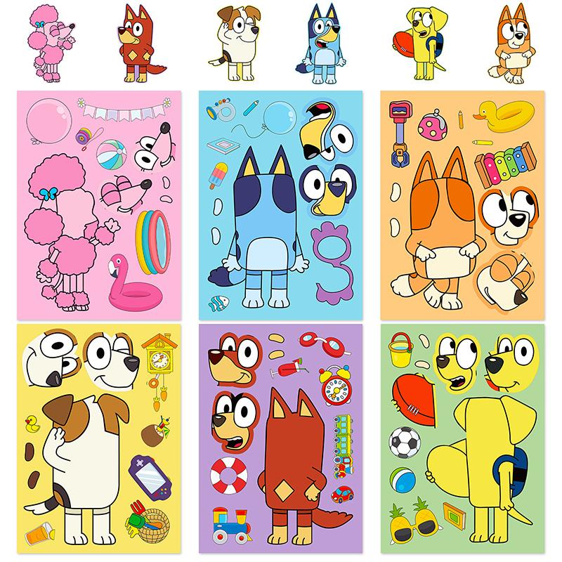 Bluey Ve Bingo Köpek Çizgi Film Anime Çıkartmaları 6/12/18 Adet Yüz Yamalı Kendin Yap Dekorasyon Çıkartmaları Çocuk Bulmaca Eğitim Oyuncakları