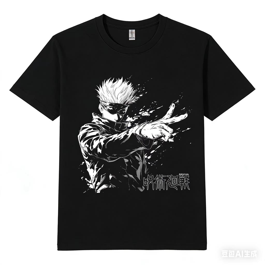 Unisex Oversized Jujutsu Anime Gojo Satoru Sketch Print Tshirt Casual Loose Short Sleeve Streetwear Tops Summer Fashion Tees