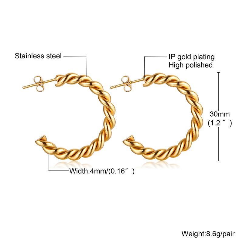 Stainless Steel Earrings, Twist Earrings, Gold C-shaped Earrings, Simple and Fashionable Women's Jewelry
